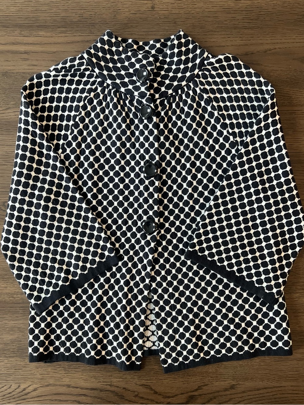 Chico’s Chic Black and White Polka Dot 3/4 Sleeve Button Cardigan Extra Small